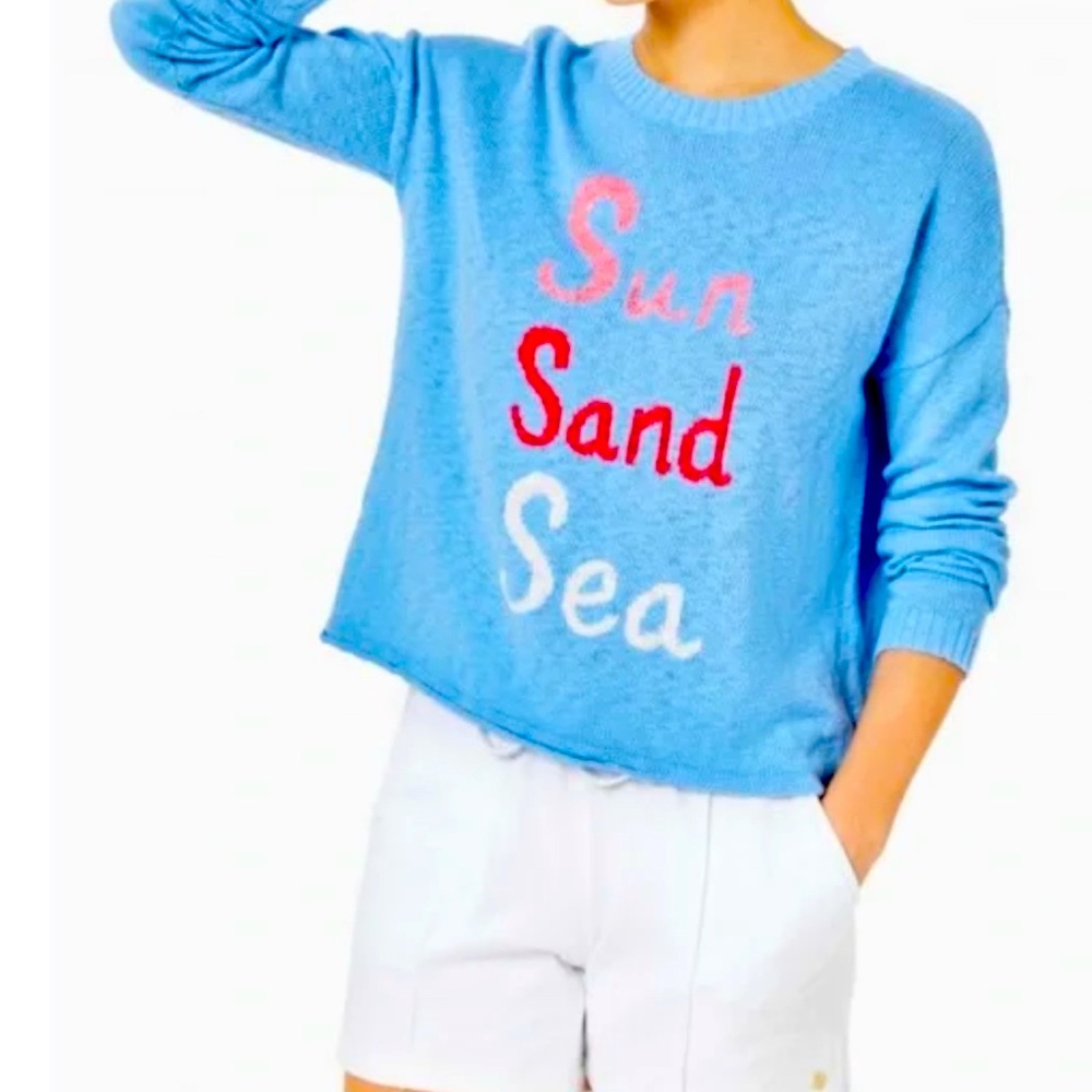 NWT Lilly Pulitzer Pippy Blue Peri Sun Intarsia Sweater Sun Sand & Sea Large L